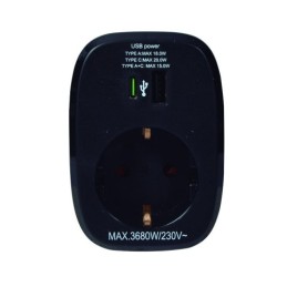 ADAPTADOR CON USB A+C NEGRO...